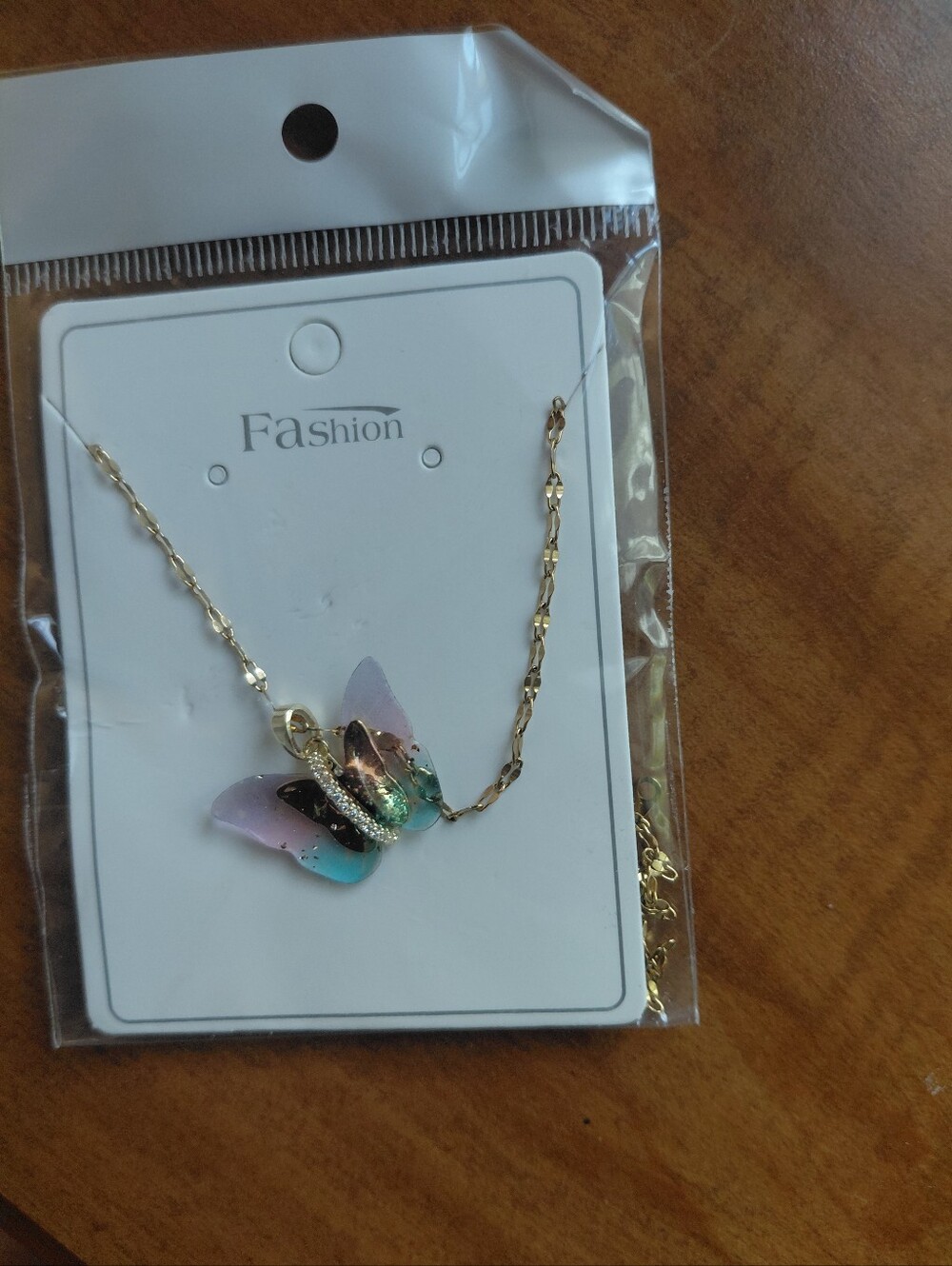 Gold Chain Necklace with Multicolor Butterfly Pendant